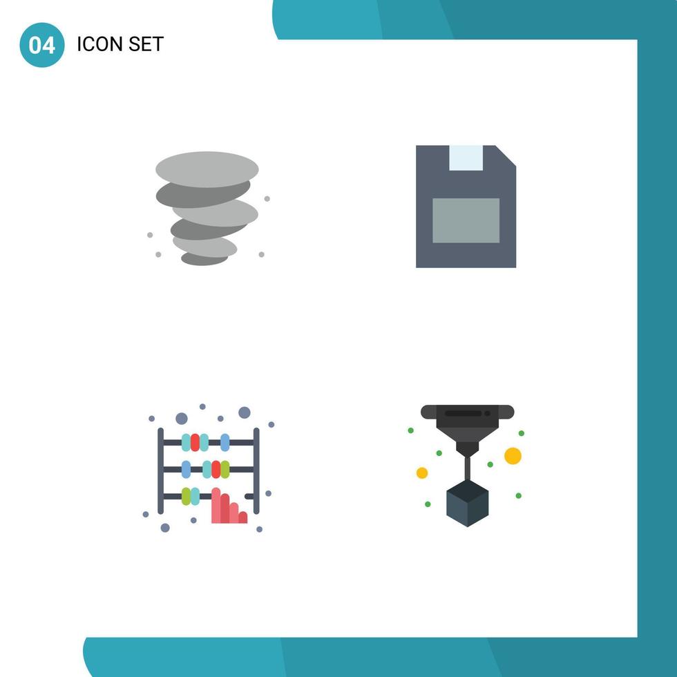 4 pacote de ícones planos de interface de usuário de sinais e símbolos modernos de dados de cartão de calculadora de tempestade imprimem elementos de design vetorial editáveis vetor