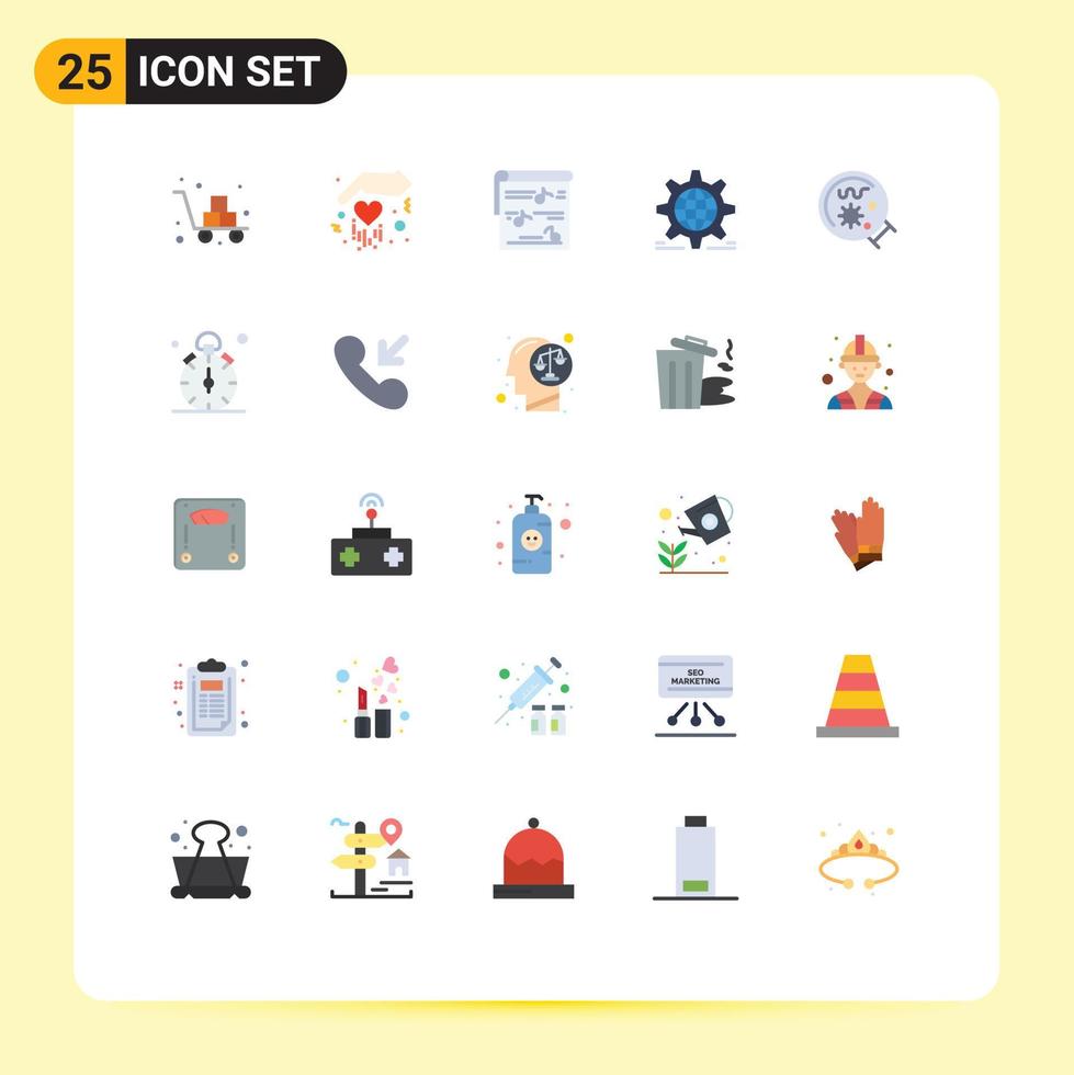 Conceito de 25 cores planas para sites móveis e aplicativos do mundo da web, engrenagem, vídeo, elementos de design de vetores editáveis