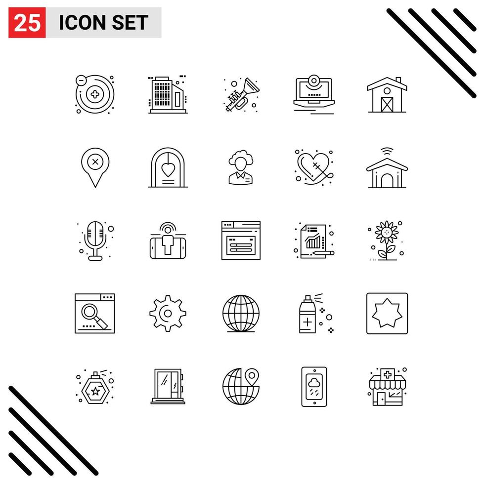 25 ícones criativos, sinais e símbolos modernos do canadá, casa de vídeo, computador de vídeo irlandês, elementos de design de vetores editáveis