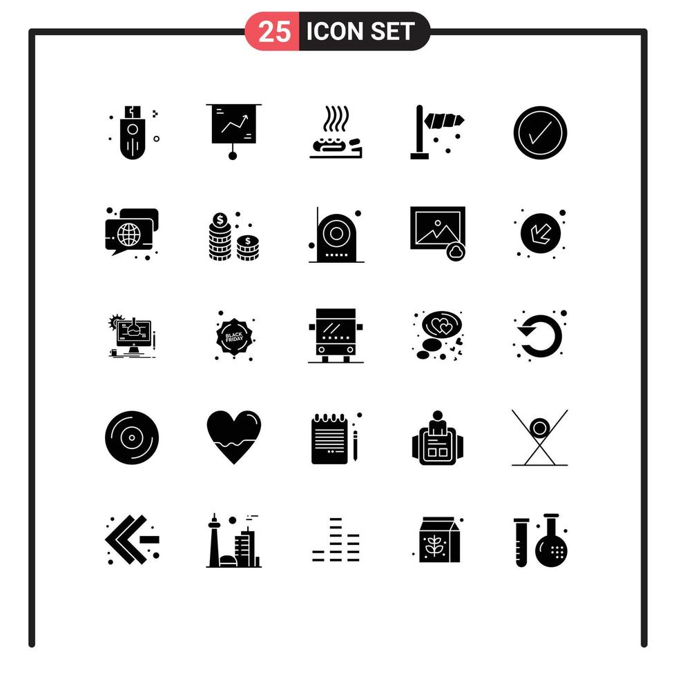 conjunto de 25 símbolos de ícones de interface do usuário modernos, sinais para vento, fluxo de ar, marketing, spa, calor, elementos de design de vetores editáveis