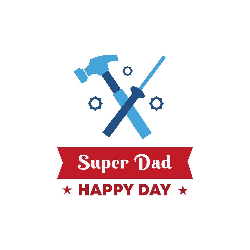 Dia dos Pais. ilustração em vetor plana, elemento simples com emblema de texto super pai e ferramentas domésticas, isolado no fundo branco.