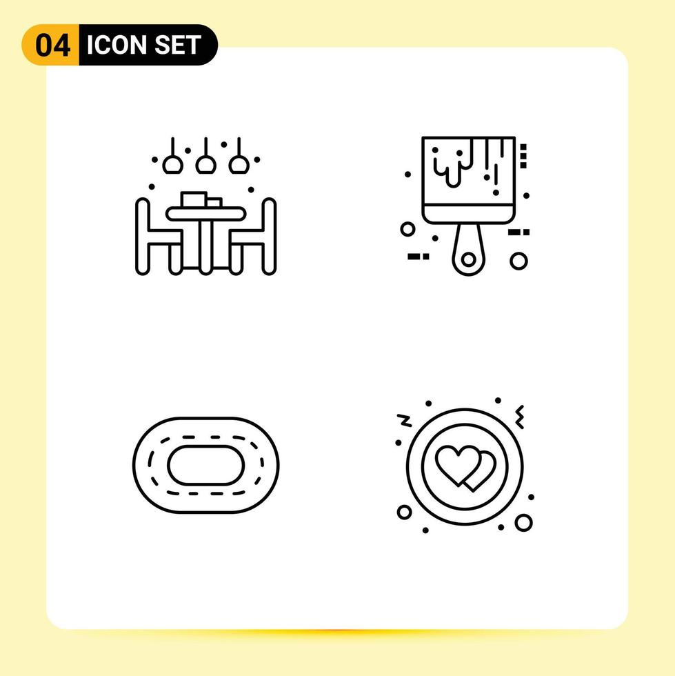 pacote de linha vetorial editável de 4 cores planas de linha preenchida simples da ferramenta de jantar em casa círculo elementos de design vetorial editável vetor