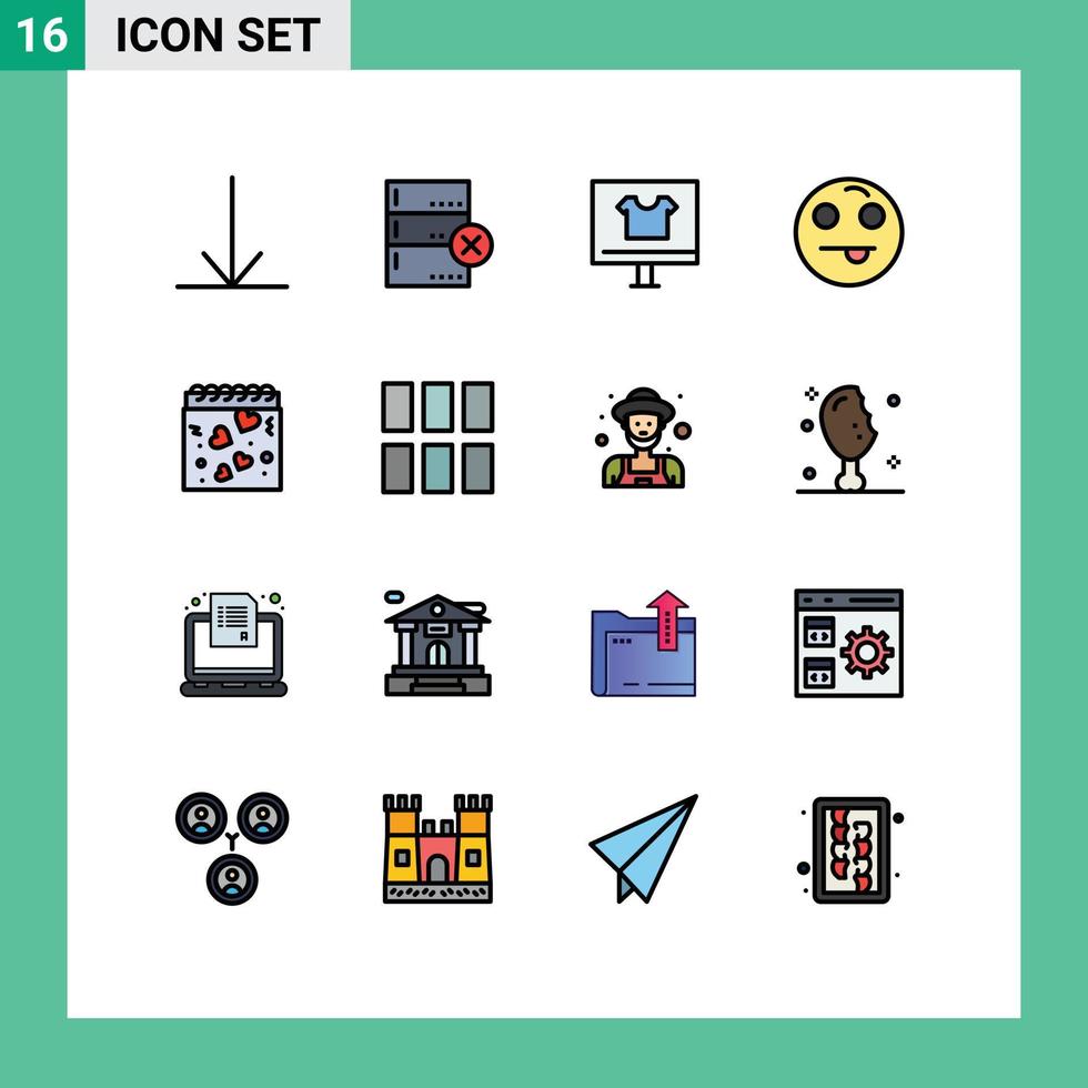 conjunto de pictogramas de 16 linhas cheias de cor plana simples de edição amor comércio coração feliz elementos de design de vetores criativos editáveis