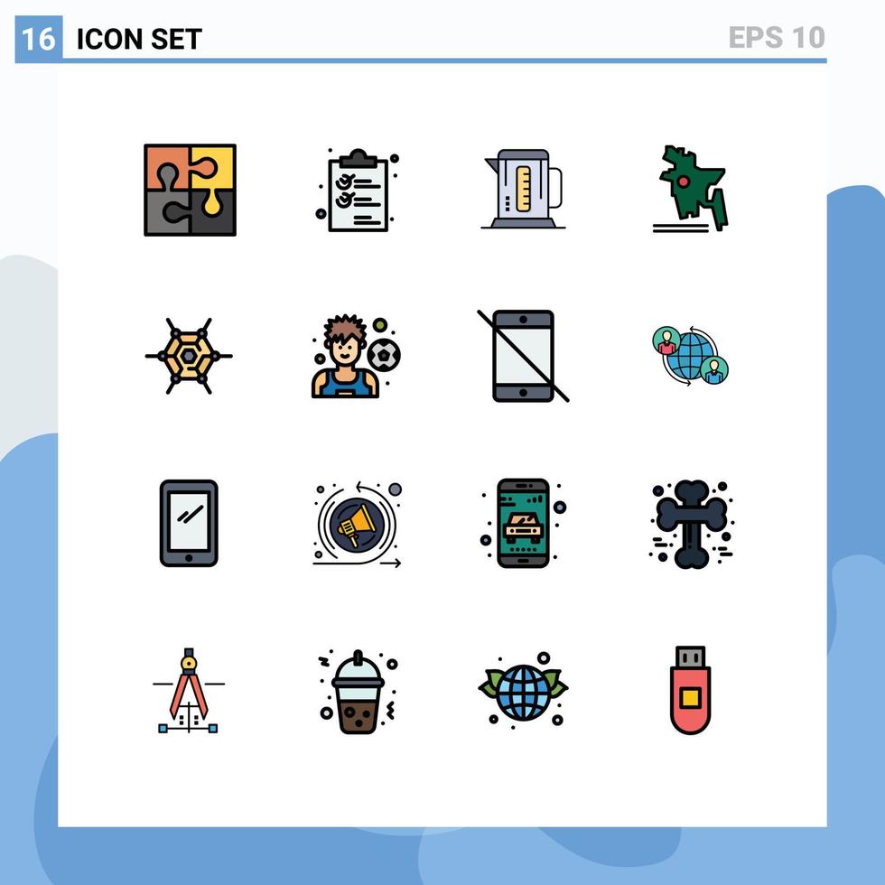 16 conceito de linha cheia de cores planas para sites móveis e aplicativos descentralizados da lista de países de bangladesh máquina de mapas editáveis elementos de design de vetores criativos