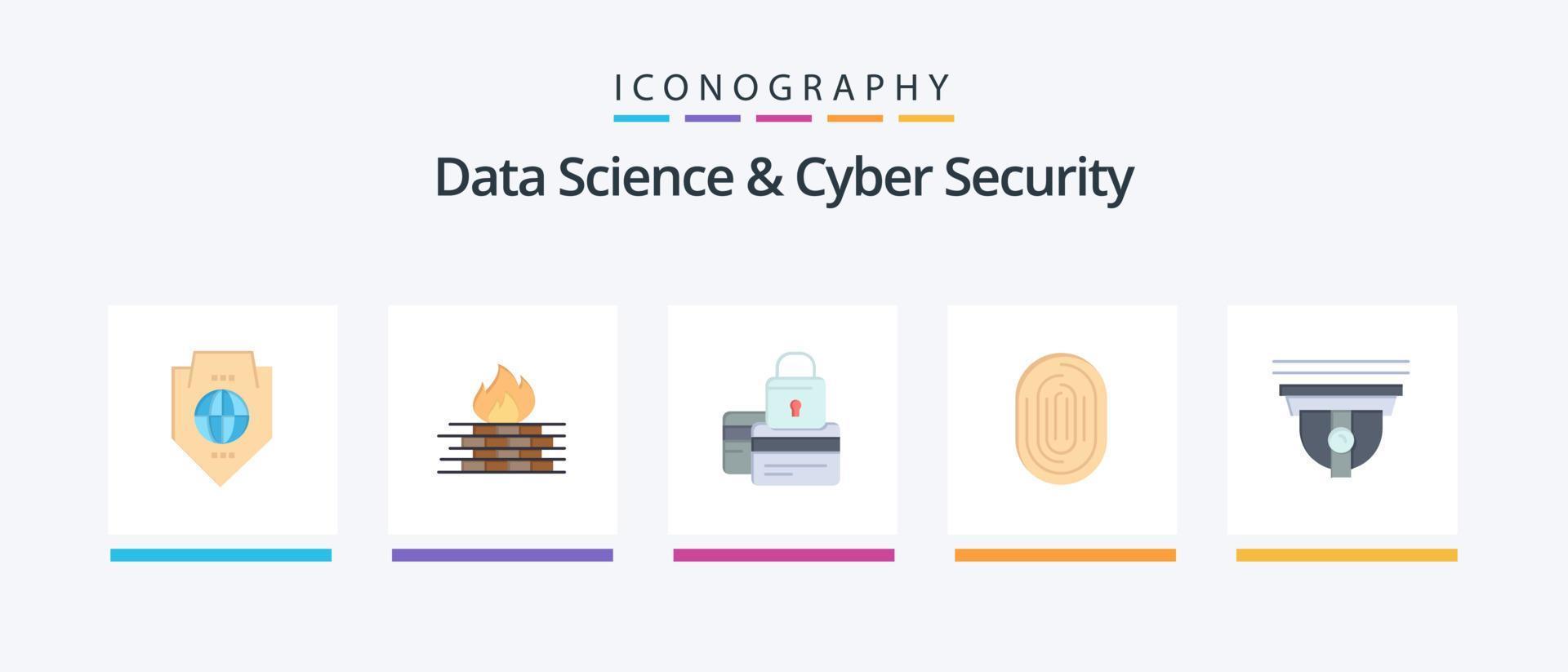 data science e cyber security flat 5 icon pack incluindo identidade. segurança. rede. seguro. crédito. design de ícones criativos vetor