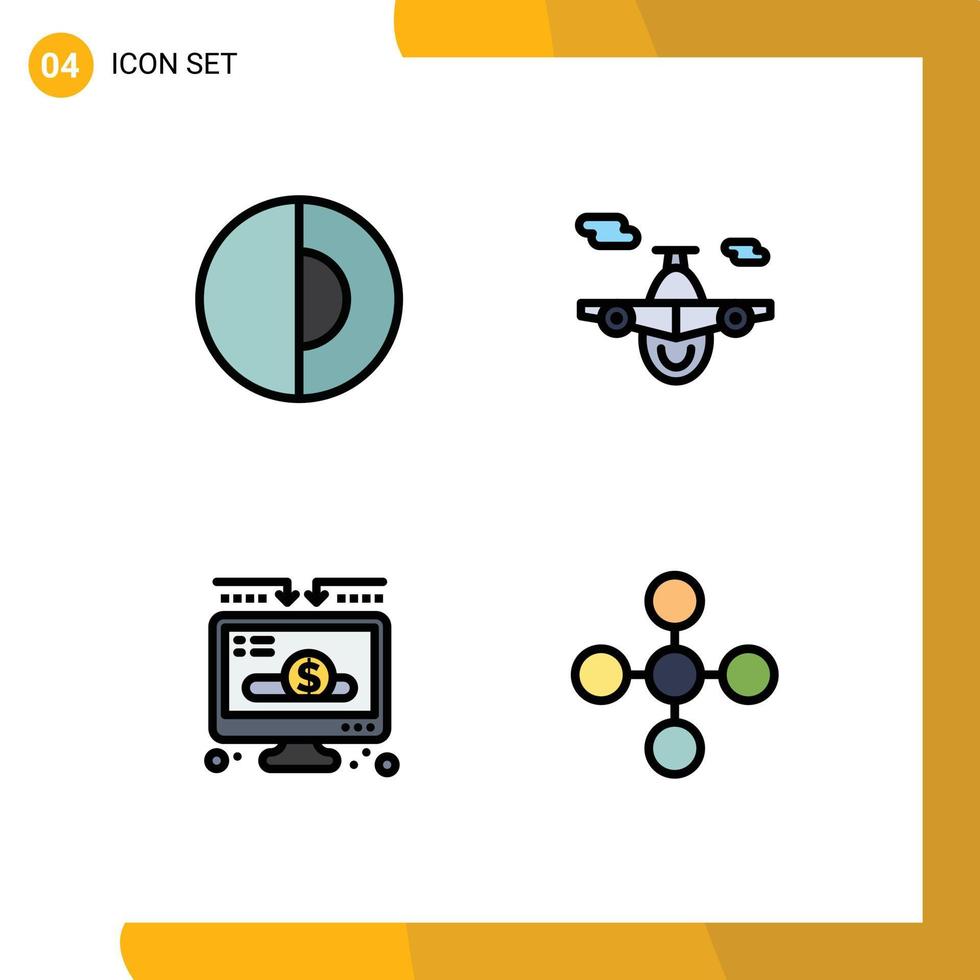 conjunto de cores planas de linha preenchida de interface móvel de 4 pictogramas de transporte mundial de doação de terra doam elementos de design vetorial editáveis vetor