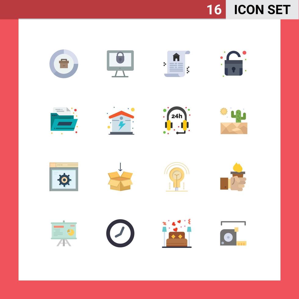 Conceito de 16 cores planas para sites móveis e aplicativos de segurança de documento de escritório desbloquear pacote editável de elementos de design de vetores criativos