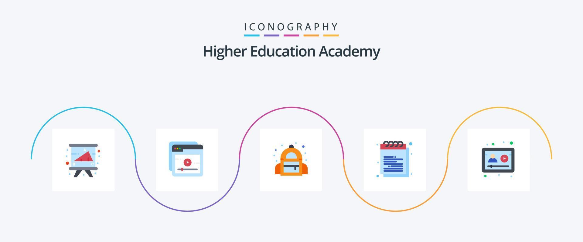 Academy Flat 5 Icon Pack, incluindo online. universidade. bolsa. estudar. Educação vetor