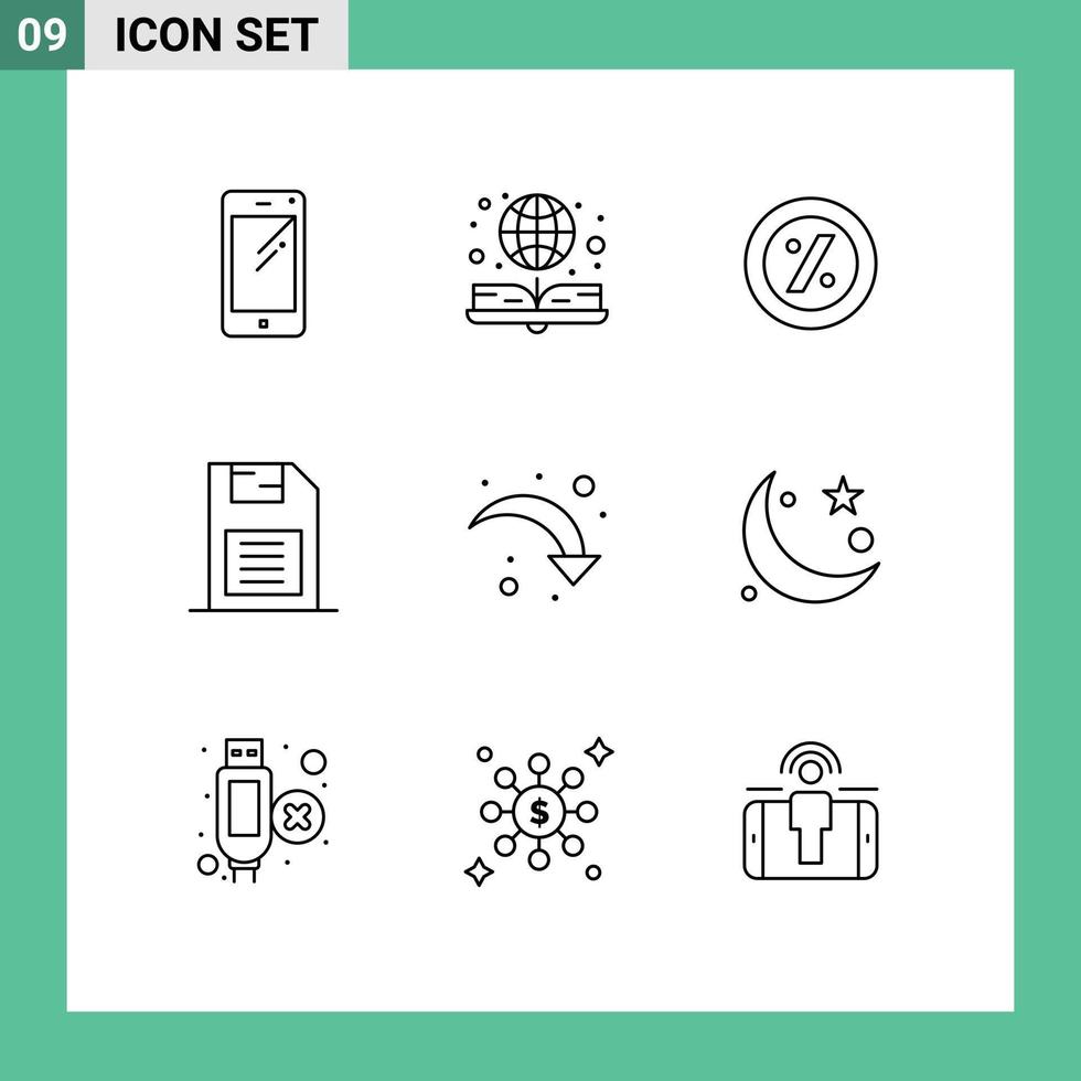 grupo de símbolos de ícone universal de 9 contornos modernos de atualização de cartão sd livro online cartão de memória de chip móvel elementos de design de vetores editáveis