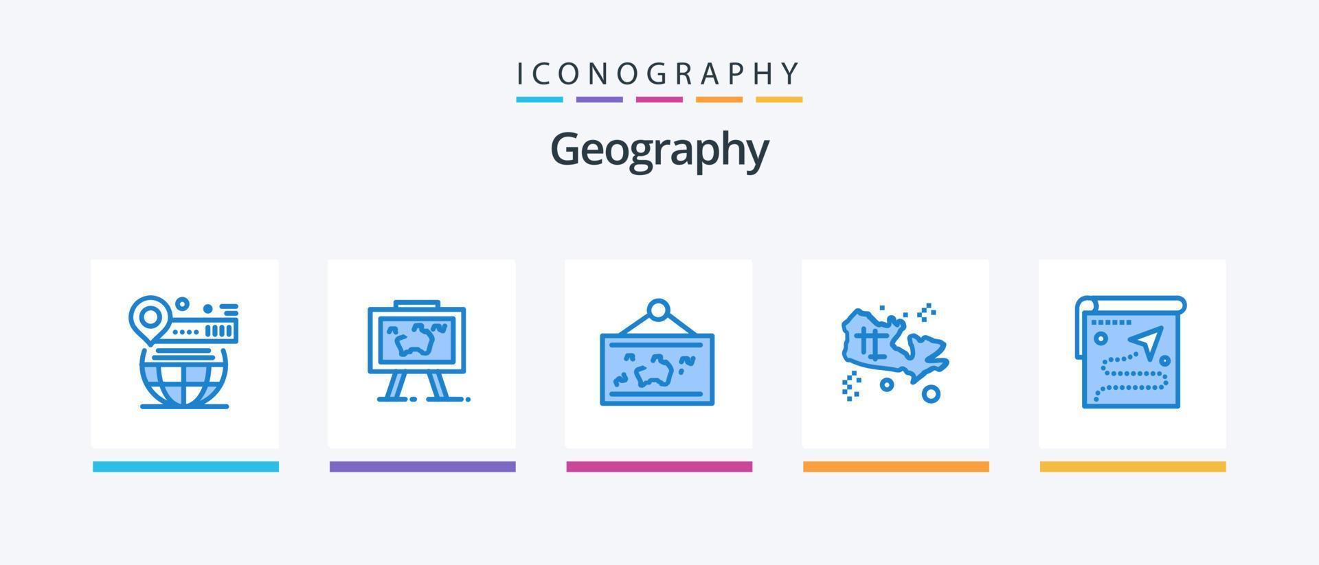 pacote de ícones de geografia azul 5, incluindo tesouro. mapa. foto. foto. pendurar. design de ícones criativos vetor