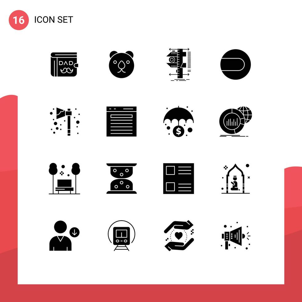 pacote de interface do usuário de 16 glifos sólidos básicos de elementos de design de vetores editáveis de pinça de machado de halloween