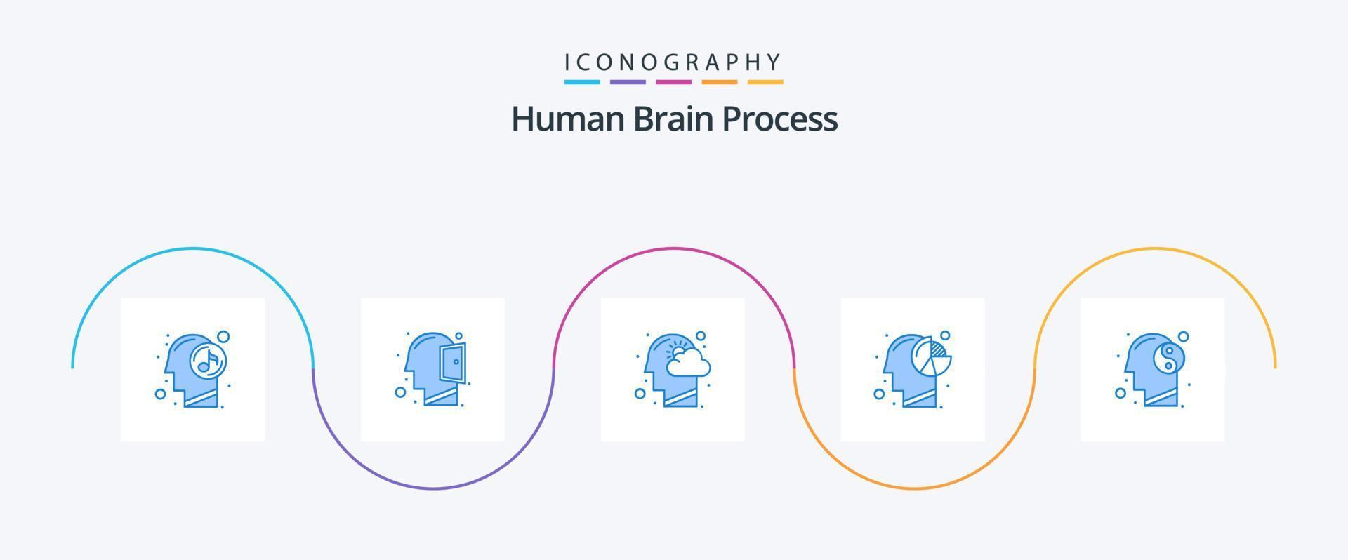 pacote de ícones azul 5 do processo do cérebro humano, incluindo mente. cabeça. nuvem. gráfico. pensamento vetor