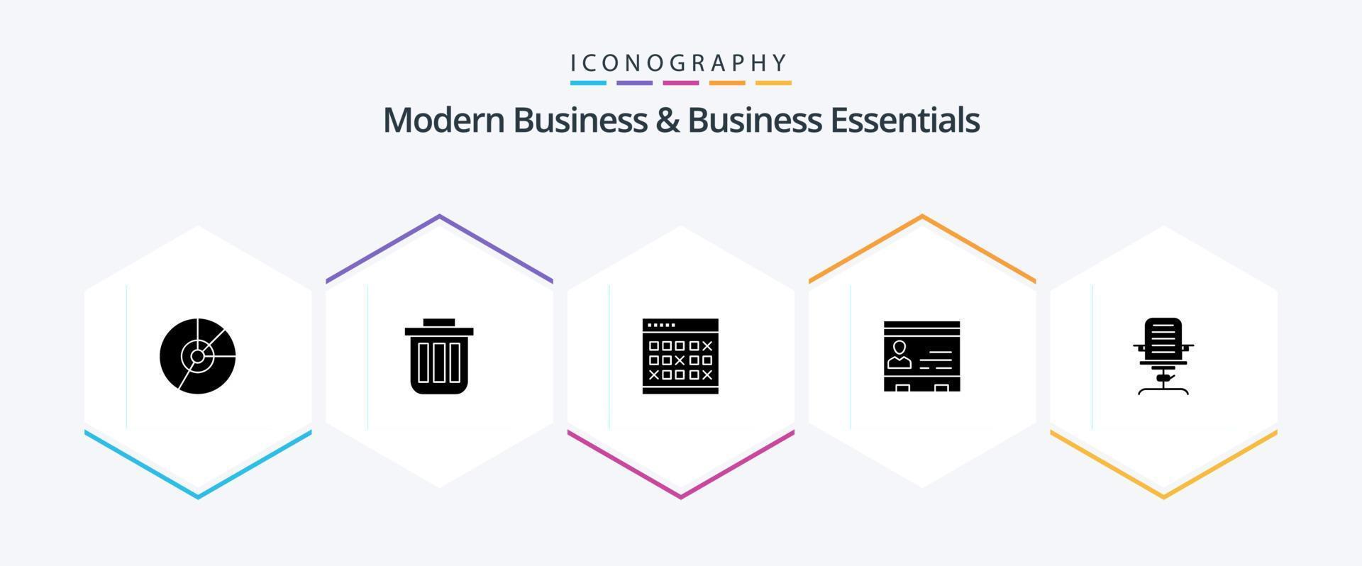 pacote de ícones de 25 glifos essenciais para negócios e negócios modernos, incluindo eventos. data. cesta. calendário. caixote de lixo vetor