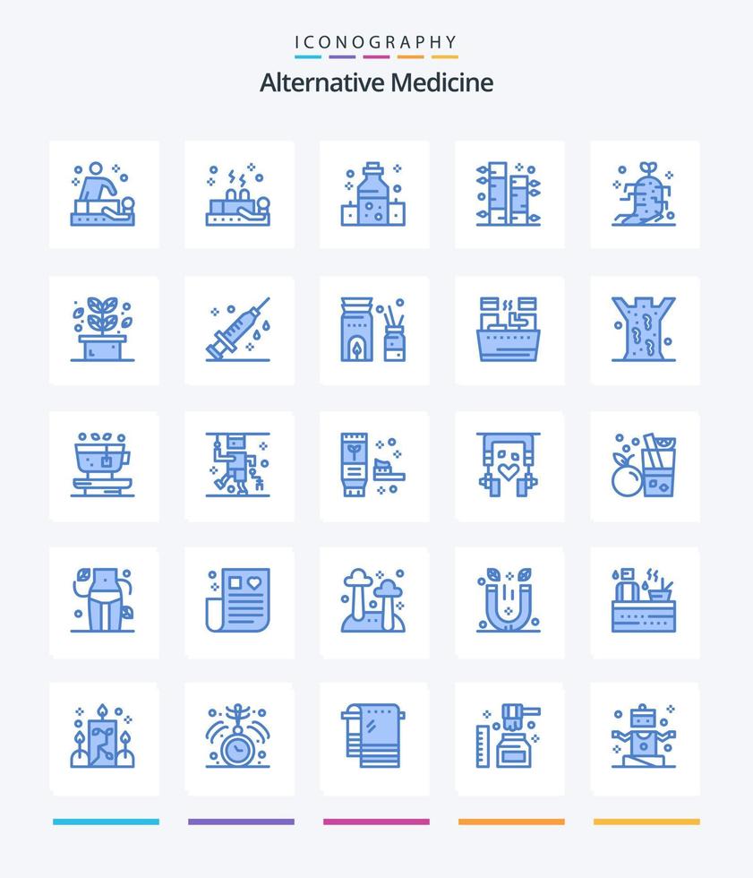 medicina alternativa criativa 25 pacote de ícones azuis, como ginseng. plantar. assistência médica. jardim. bambu vetor