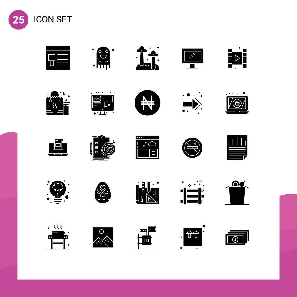 grupo de símbolos de ícone universal de 25 glifos sólidos modernos de serviço de jogo assustador wifi natureza editável elementos de design vetorial vetor