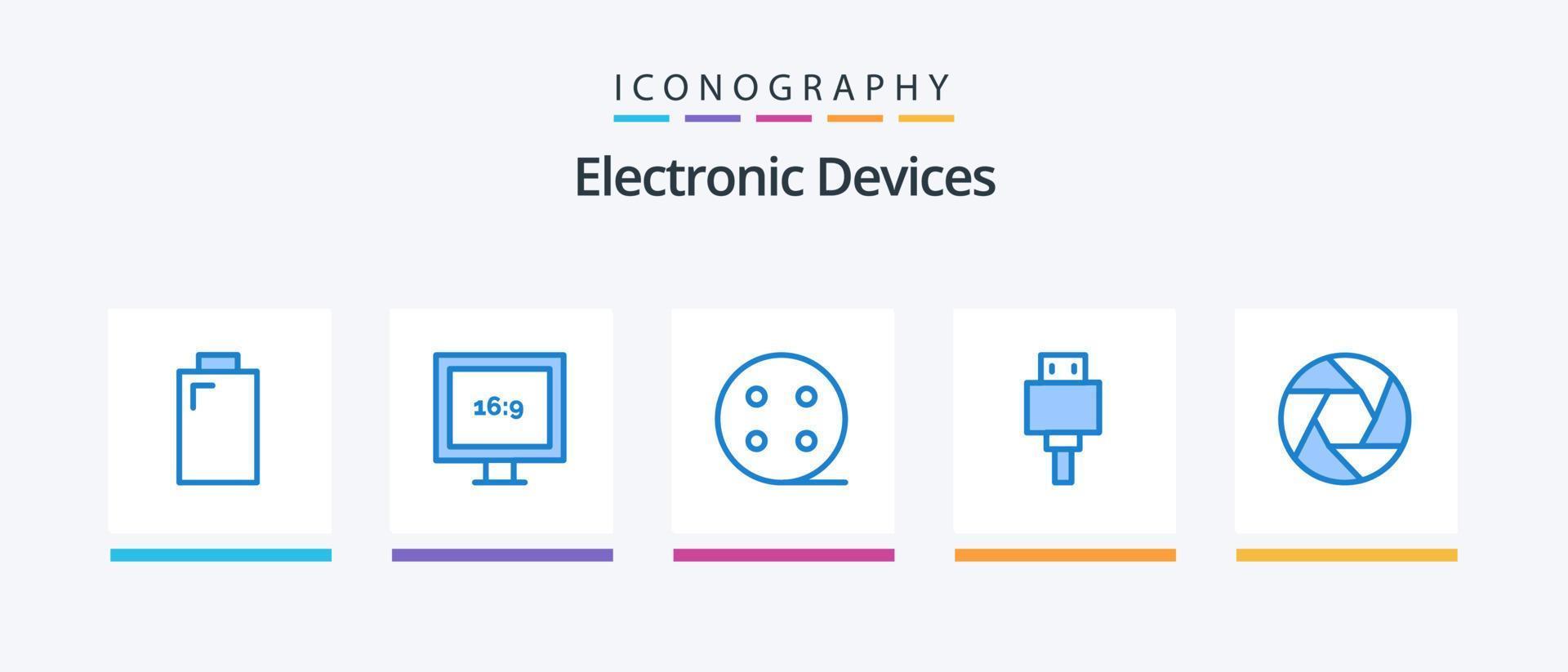 pacote de ícones de dispositivos azuis 5, incluindo . foco. elétrico. Câmera. USB. design de ícones criativos vetor