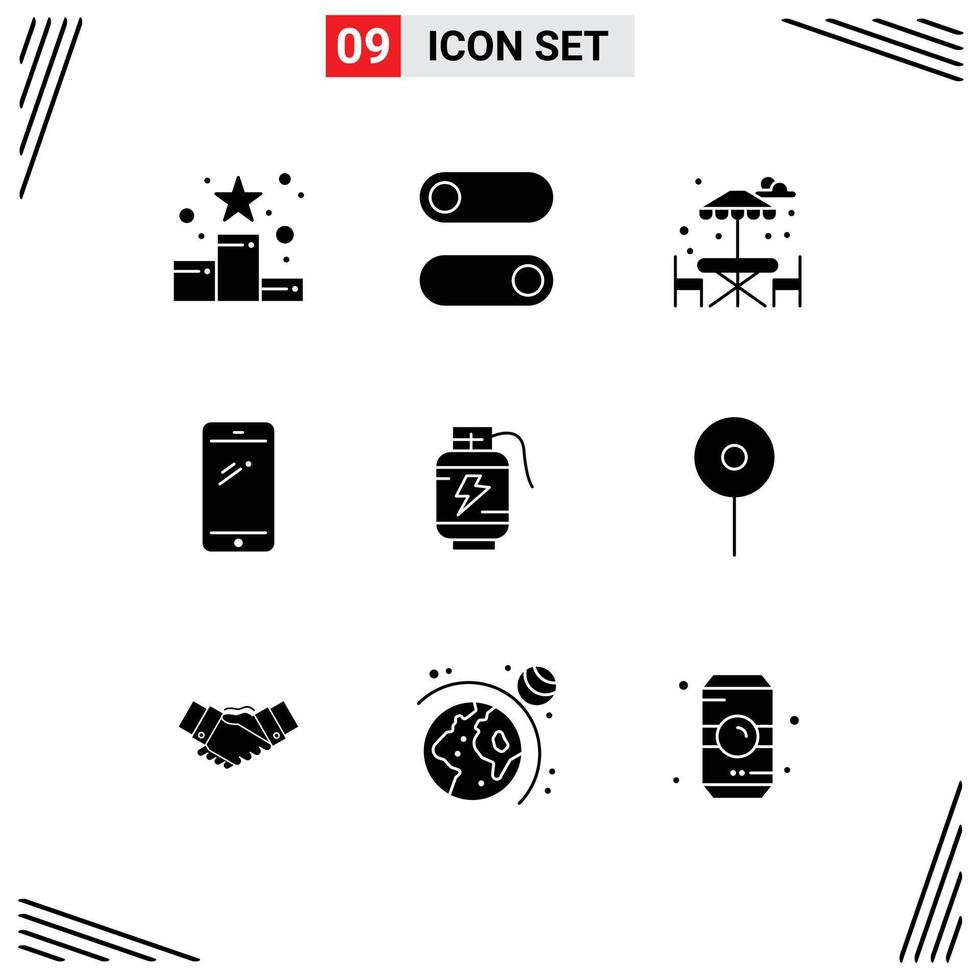 pacote de interface de usuário de 9 glifos sólidos básicos de bateria iphone mesa android telefone inteligente elementos de design de vetores editáveis