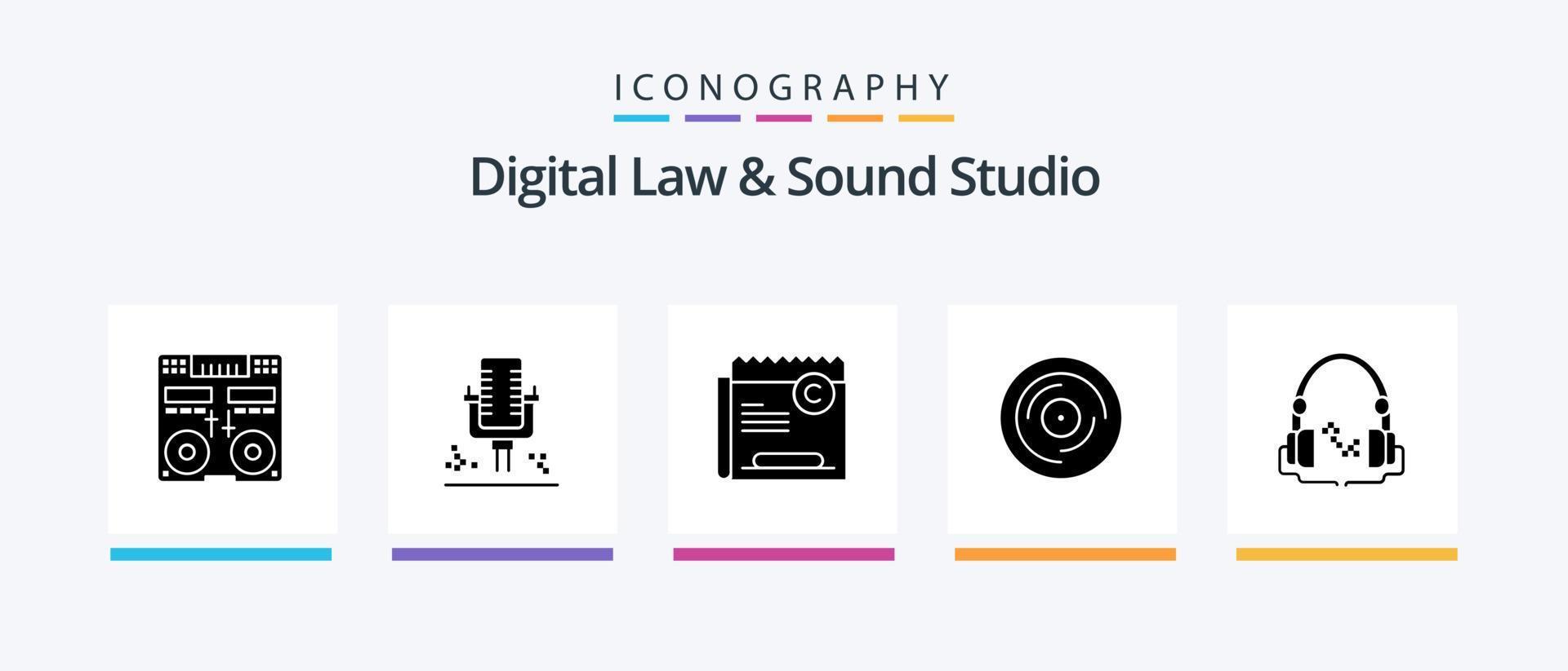 lei digital e pacote de ícones de glyph 5 de estúdio de som, incluindo arranhões. dj. gravação. bater. certo. design de ícones criativos vetor