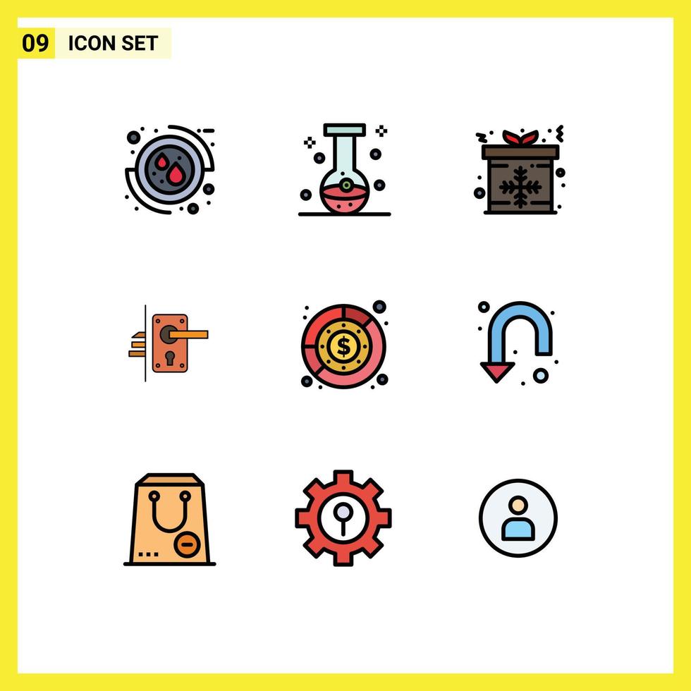 conjunto de 9 sinais de símbolos de ícones de interface do usuário modernos para elementos de design de vetores editáveis de presente de porta de frasco de alça de casa