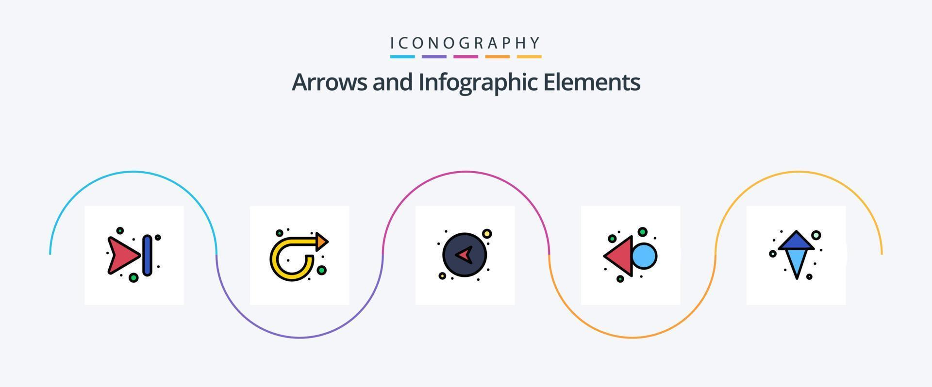 linha de seta preenchida com 5 ícones planos, incluindo . Setas; flechas. direção. seta. esquerda vetor