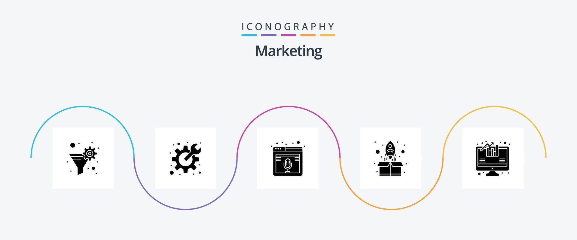 pacote de ícones de glyph 5 de marketing, incluindo análise. acima. Internet. começar. rede vetor