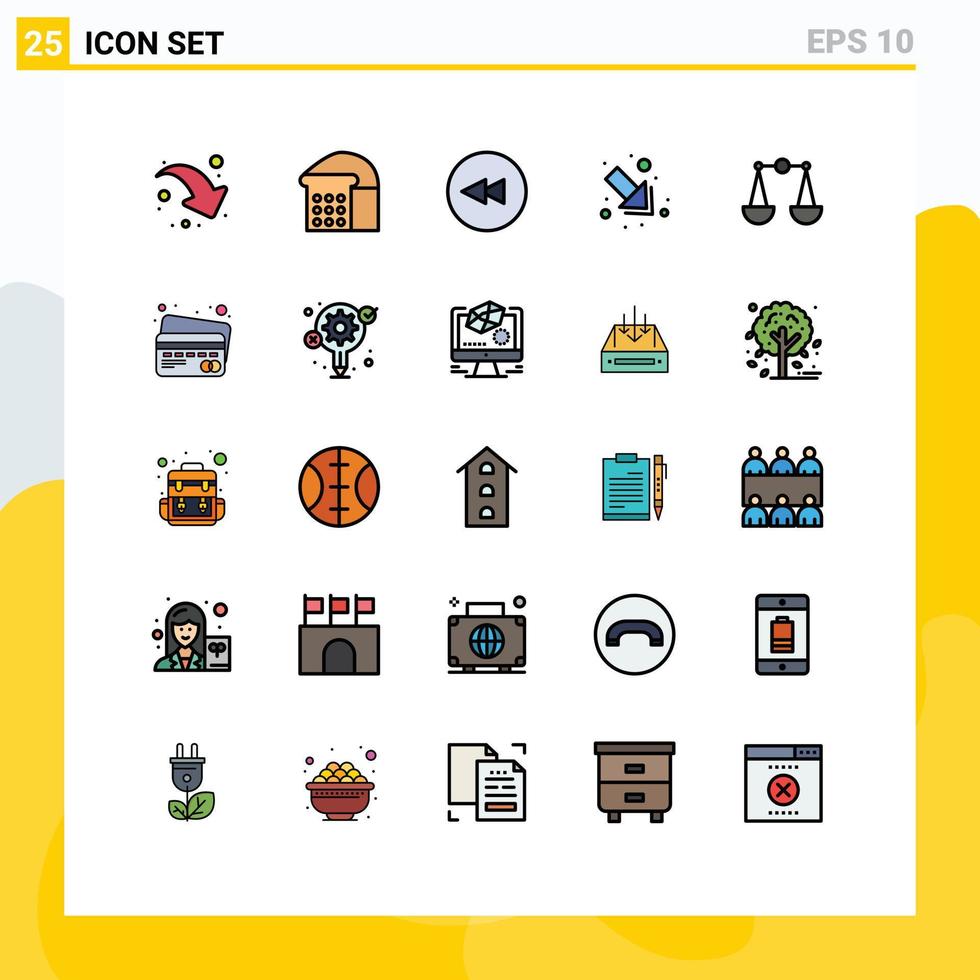 conjunto de pictogramas de 25 cores planas de linha preenchida simples de escalas de retrocesso de cartão de pagamento equilibram elementos de design de vetores editáveis
