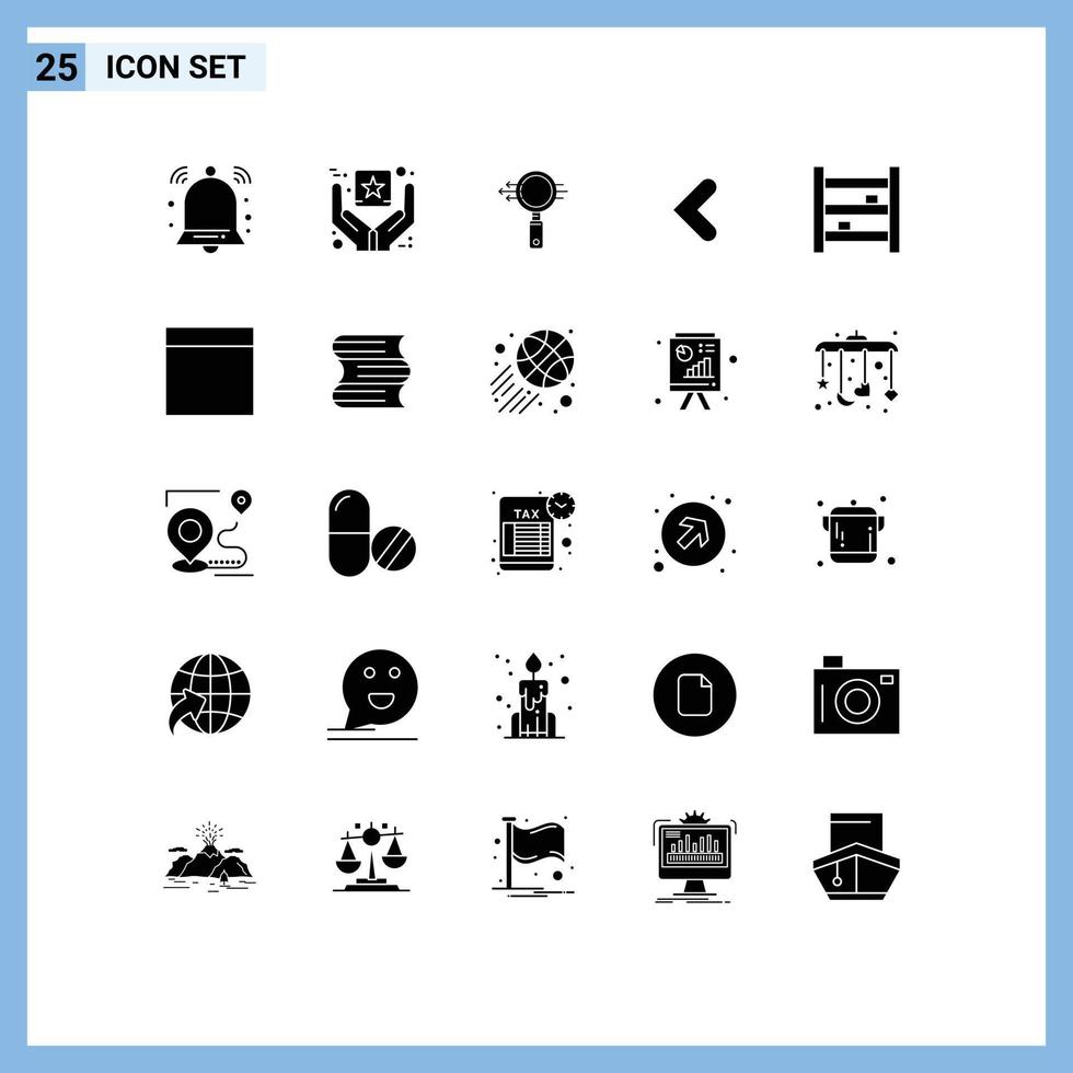 pacote de interface do usuário de 25 glifos sólidos básicos do armário à esquerda seta de backword elementos de design de vetores editáveis