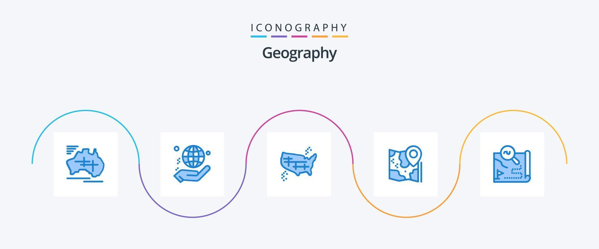 pacote de ícones de geografia azul 5, incluindo localização. mapa. mundo. América. unido vetor