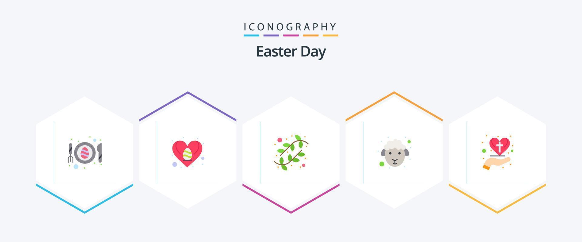 Pacote de ícones planos de Páscoa 25, incluindo coração de cuidado. ovelha. botões. cordeiro. face vetor