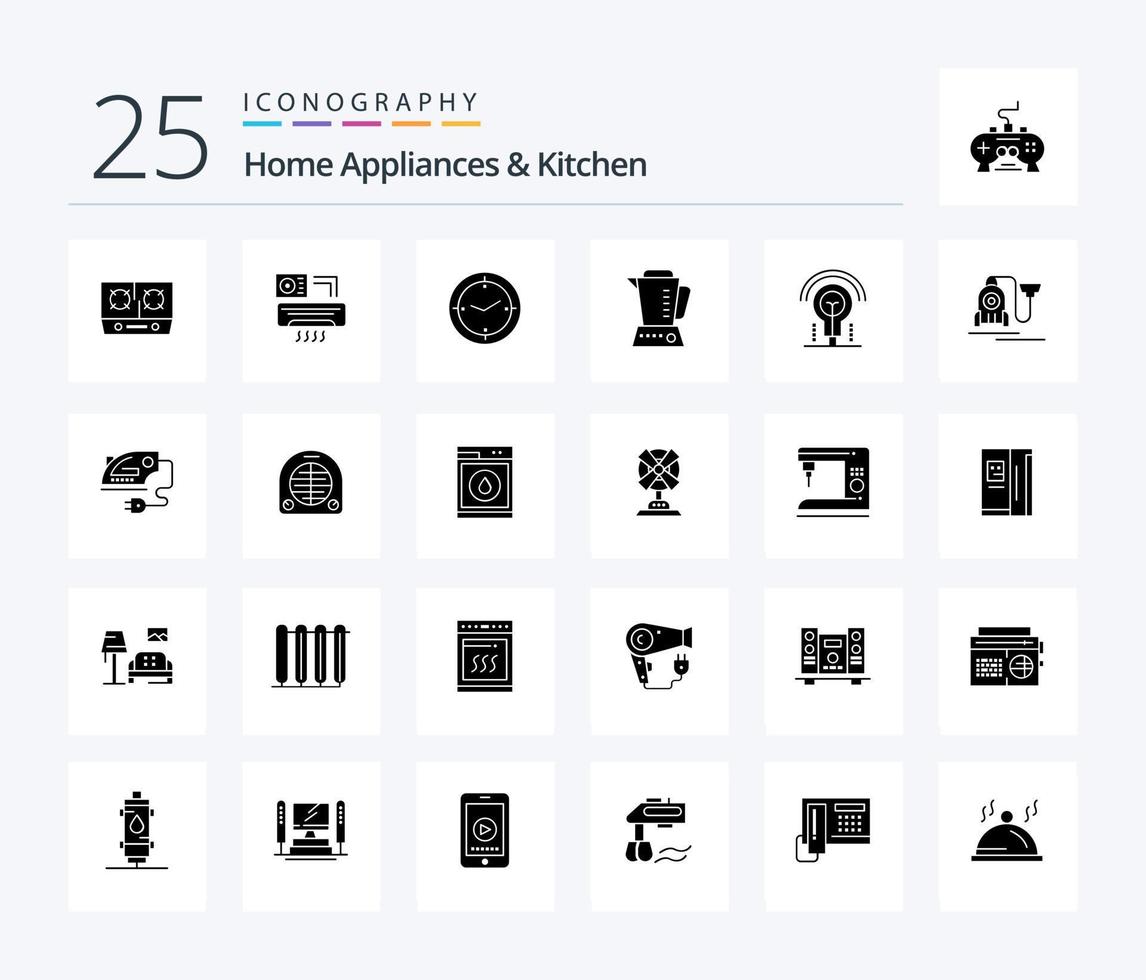 eletrodomésticos e cozinha 25 pacote de ícones de glifos sólidos, incluindo cozinha. máquina. ac . bússola. tempo vetor