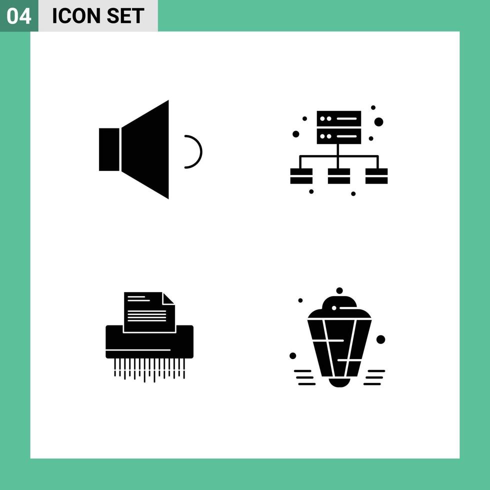grupo de símbolos de ícone universal de 4 glifos sólidos modernos de arquivo de som triturador de negócios elementos de design de vetores editáveis