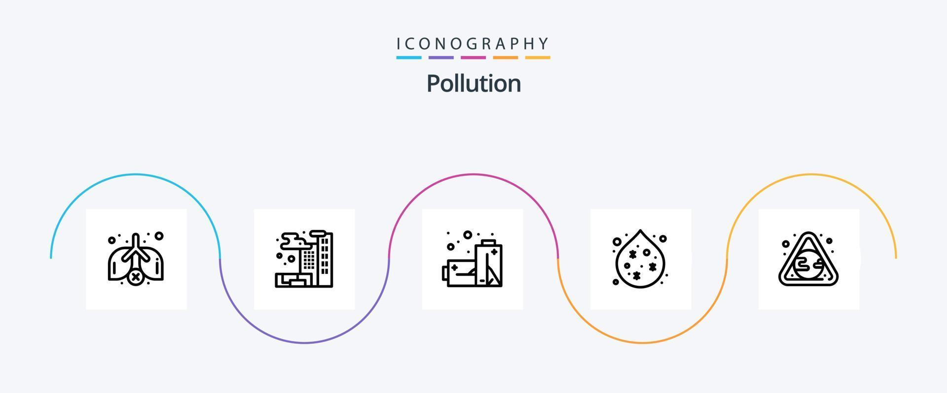 pacote de ícones da linha 5 de poluição, incluindo . desperdício. poluição. poluição. terra vetor