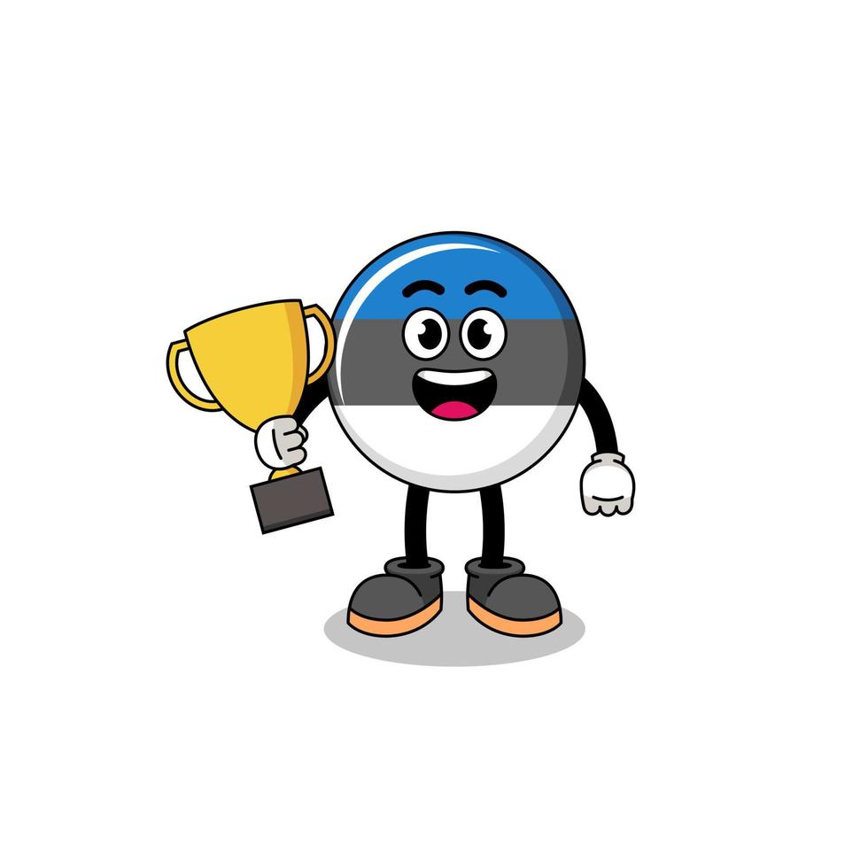 mascote dos desenhos animados da bandeira da estônia segurando um troféu vetor