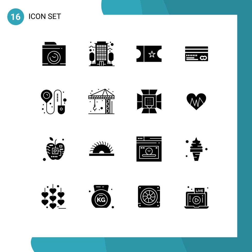 grupo de 16 glifos sólidos modernos definidos para verificação de crédito on-line de construção em elementos de design de vetores editáveis de pagamento