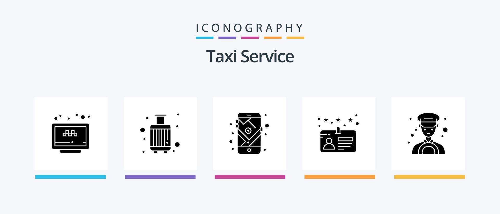 pacote de ícones de glifo 5 de serviço de táxi, incluindo carro. motorista. mala. cartão. navegação. design de ícones criativos vetor
