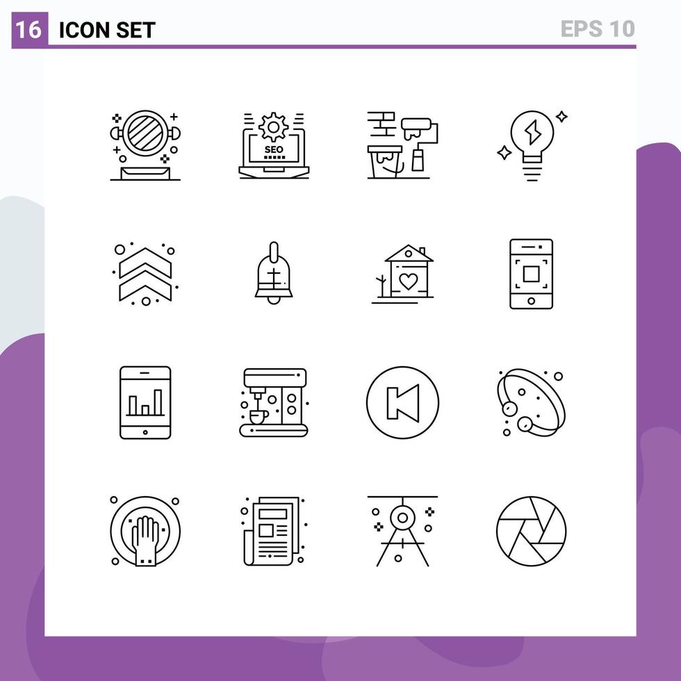 pacote de interface do usuário de 16 contornos básicos de configuração de energia de setas pincel de luz editável elementos de design vetorial vetor