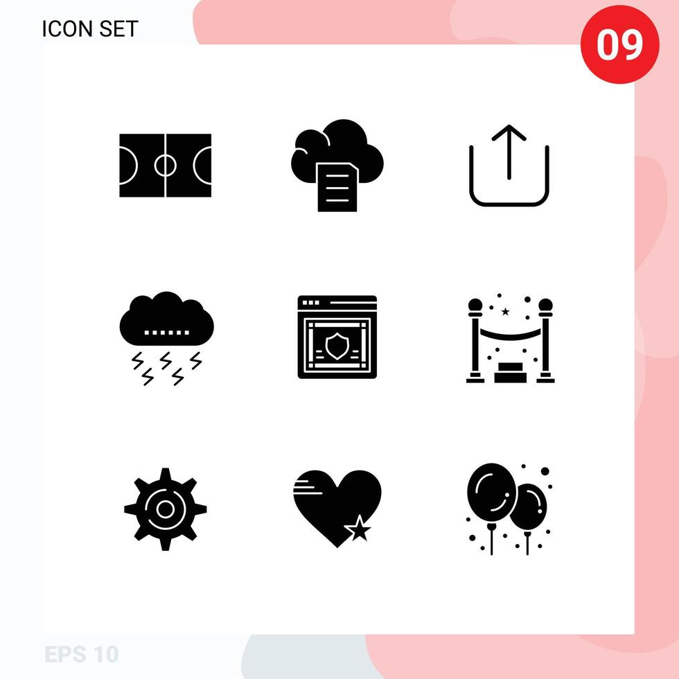 9 pacote de glifos sólidos de interface de usuário de sinais e símbolos modernos de rede de upload de senha de segurança elementos de design vetorial editáveis de ação de graças vetor