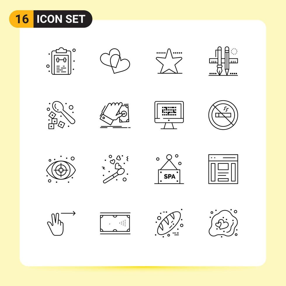 16 contornos vetoriais temáticos e símbolos editáveis de elementos de design vetorial editáveis de caneta de escala de cinema de desenho de café vetor