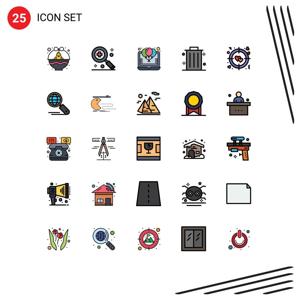 pacote de ícones de vetores de estoque de 25 sinais e símbolos de linha para amor, balão de escritório, porcentagem de elementos de design de vetores editáveis