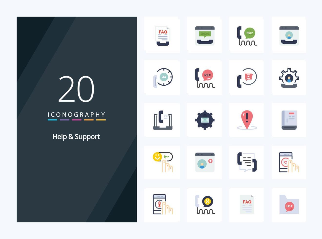 20 ajuda e suporte ícone de cor plana para apresentação vetor