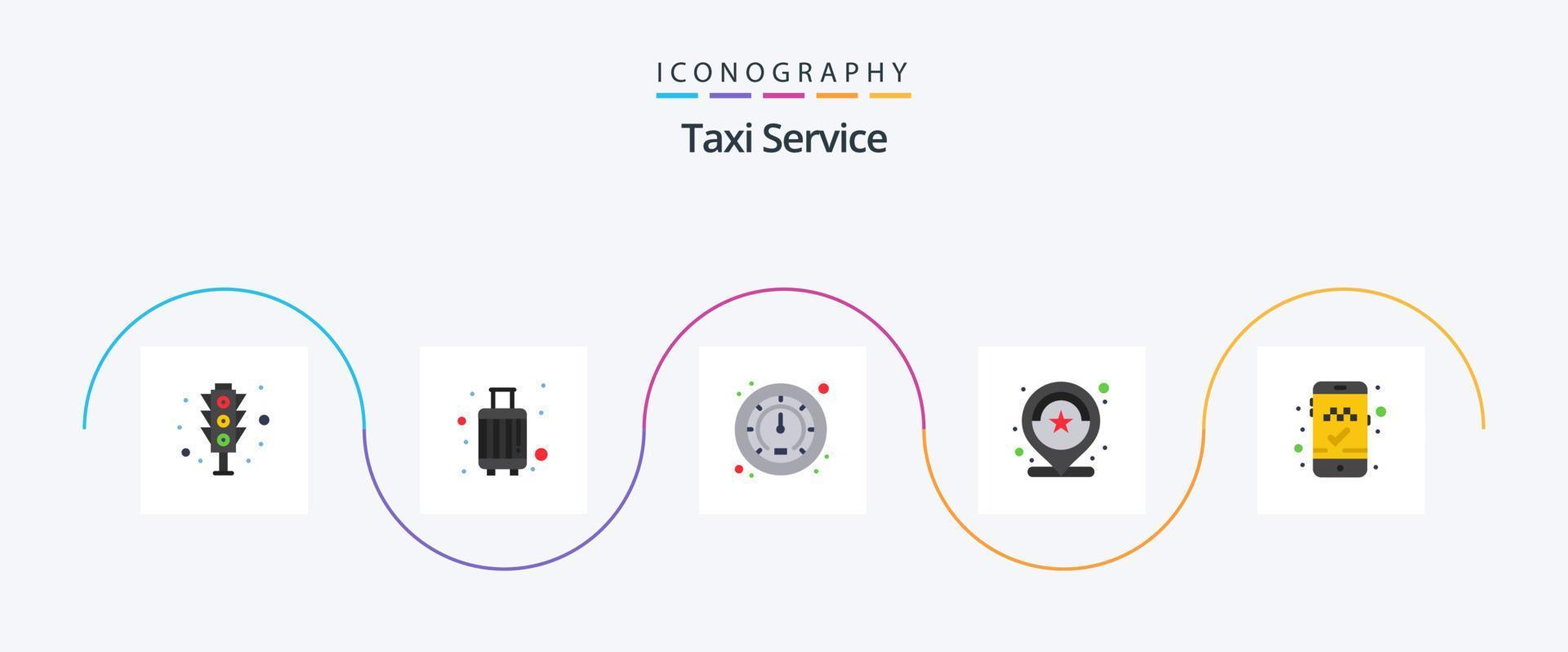 serviço de táxi flat 5 icon pack incluindo táxi de livro. análise. viagem. avaliação. localização vetor