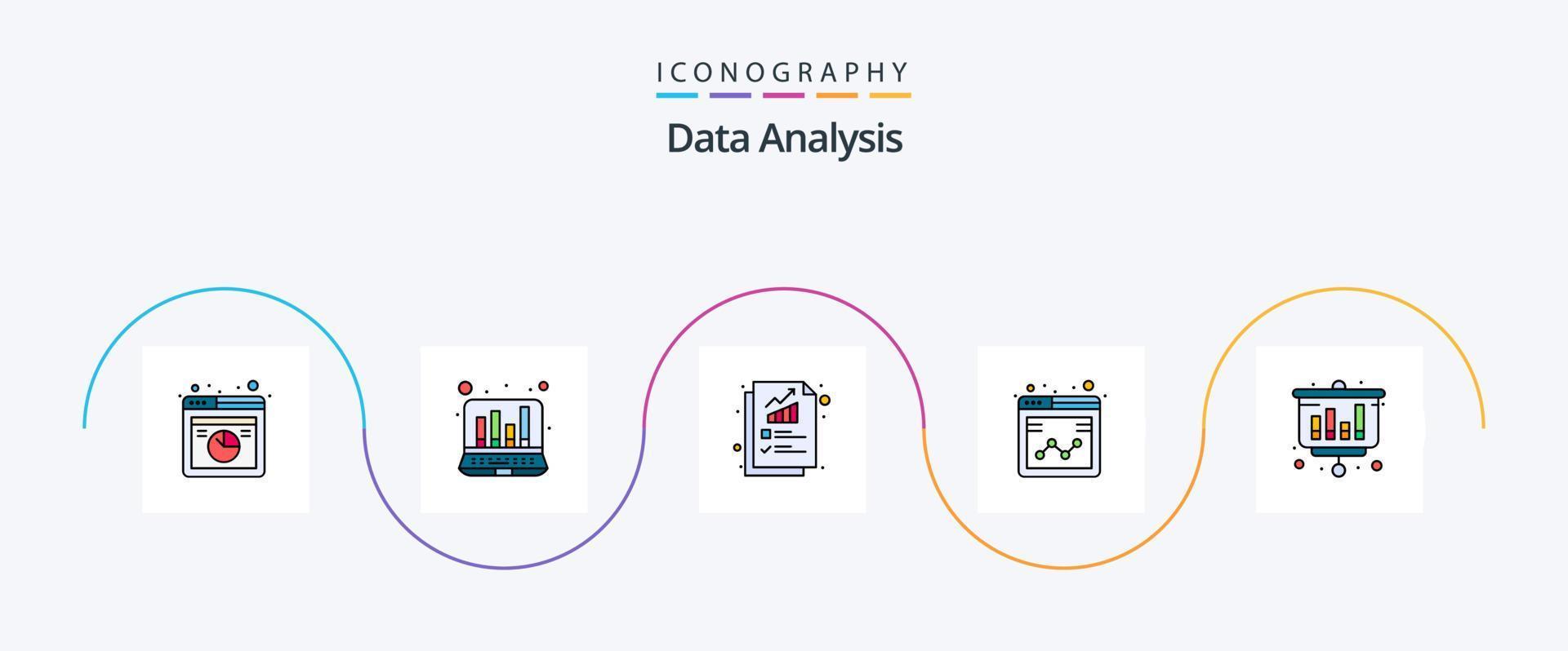 linha de análise de dados preenchida com 5 ícones planos, incluindo gráfico. relatório. digital. monitoramento. negócios vetor