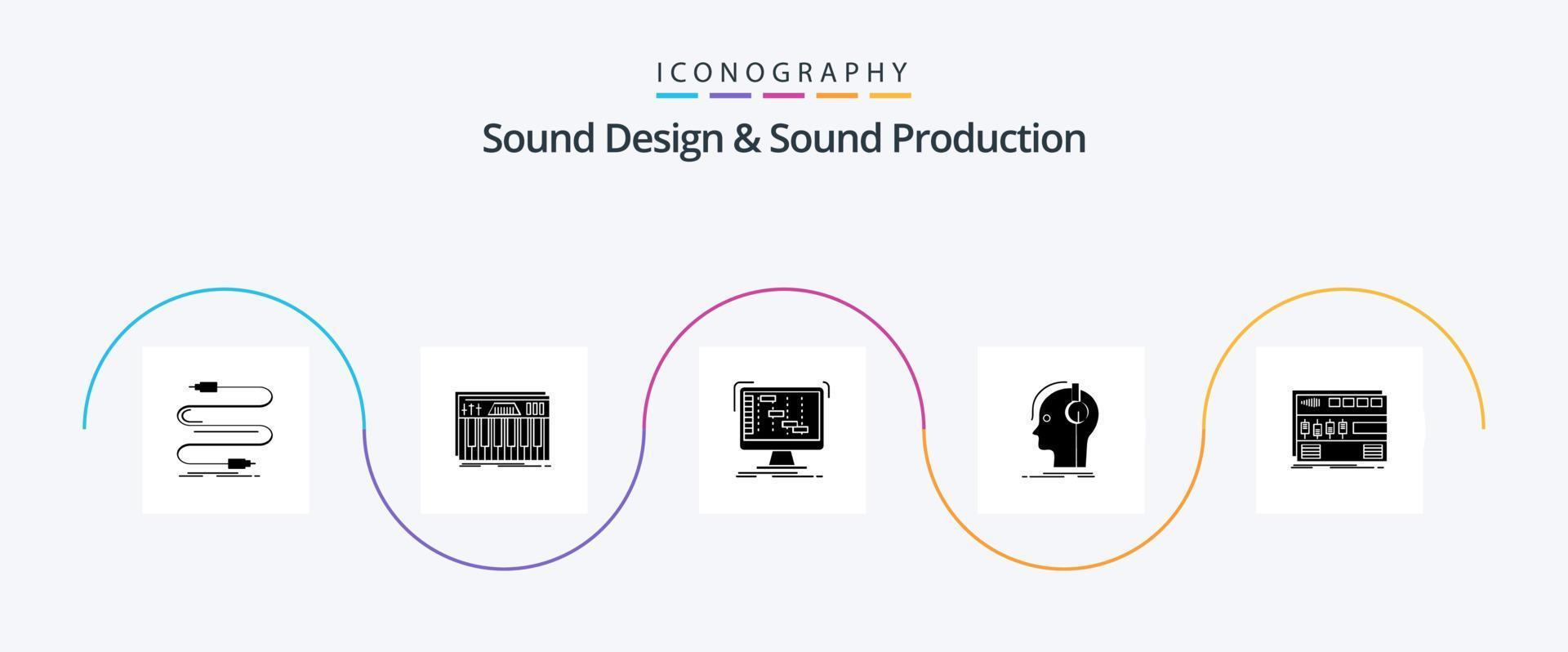 design de som e pacote de ícones de glyph 5 de produção de som, incluindo músico. compositor. midi. sequenciador. daw vetor