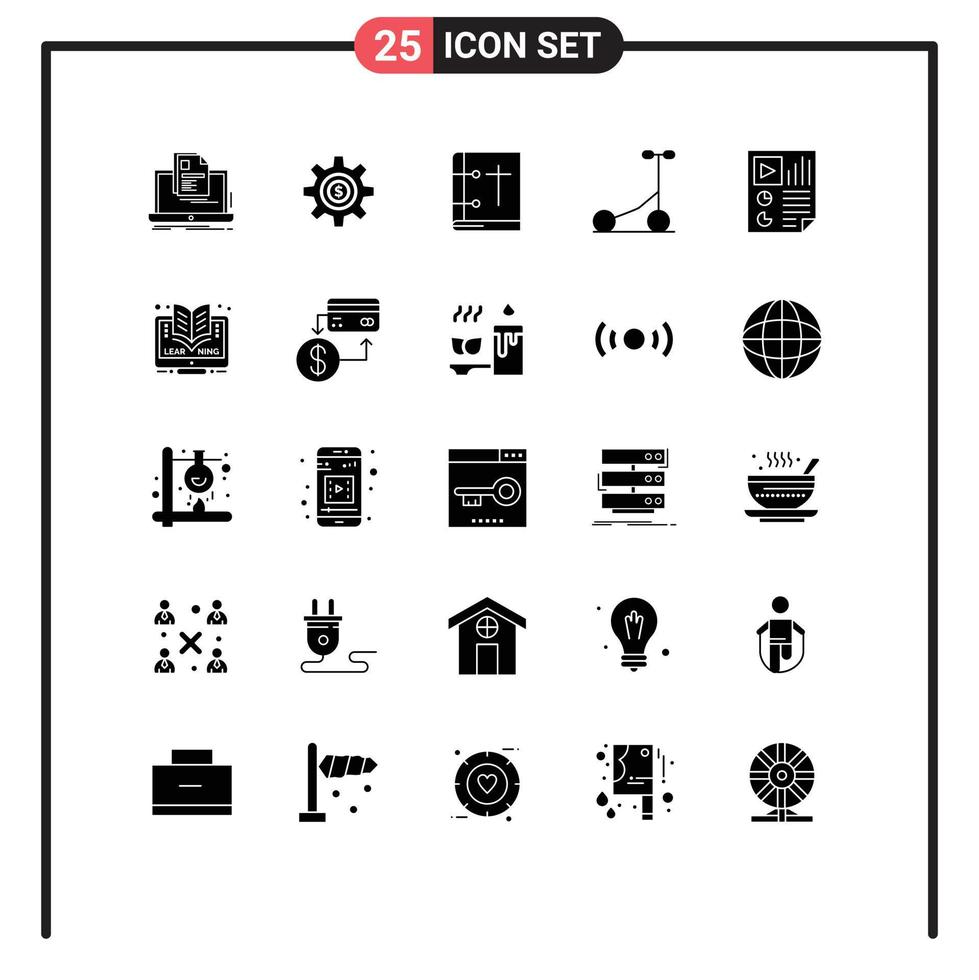 conjunto de 25 sinais de símbolos de ícones de interface do usuário modernos para transporte scooter dólar orar igreja elementos de design de vetores editáveis