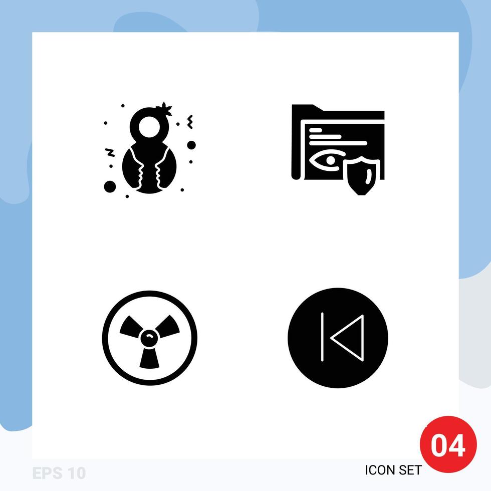 conjunto de 4 sinais de símbolos de ícones de interface do usuário modernos para oito de março, químico, mulher, seta de segurança, elementos de design de vetores editáveis