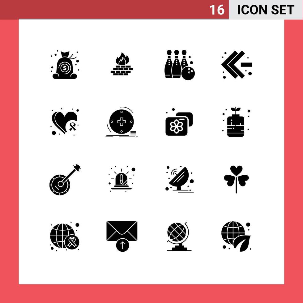 16 interface do usuário pacote de glifos sólidos de sinais e símbolos modernos de setas de segurança de avanço rápido esporte elementos de design de vetores editáveis