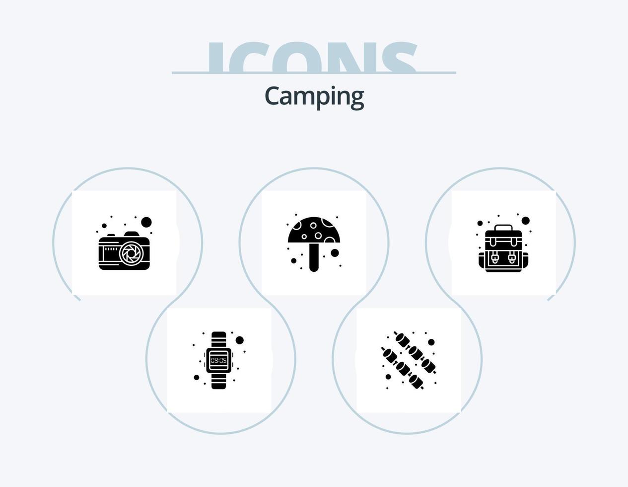 pacote de ícones de glifo de acampamento 5 design de ícones. . viajando. foto. acampamento. cogumelo vetor