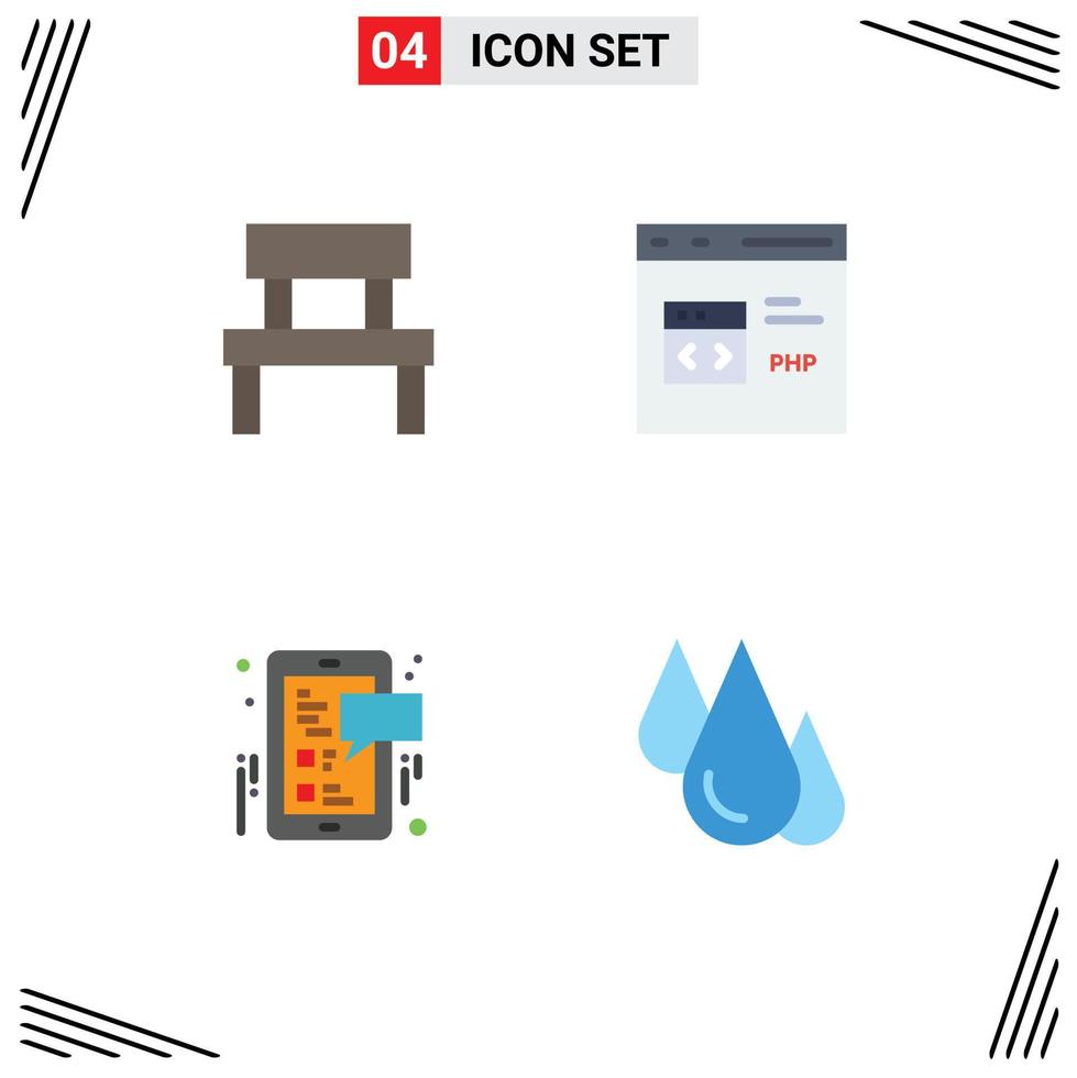 conjunto moderno de 4 ícones e símbolos planos, como elementos de design de vetores sociais editáveis de codificação interior de banco php
