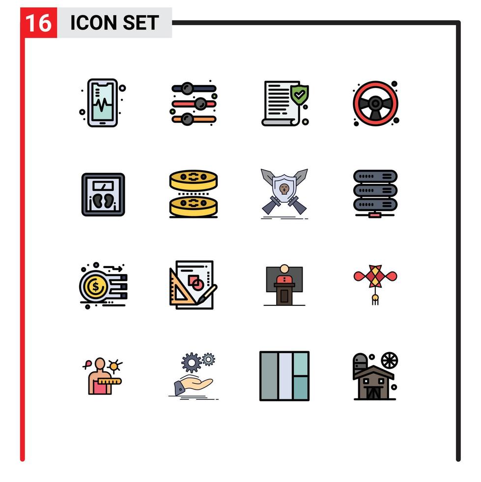 16 ícones criativos, sinais e símbolos modernos de jogo de dieta de papel em escala de máquina, elementos de design de vetores criativos editáveis