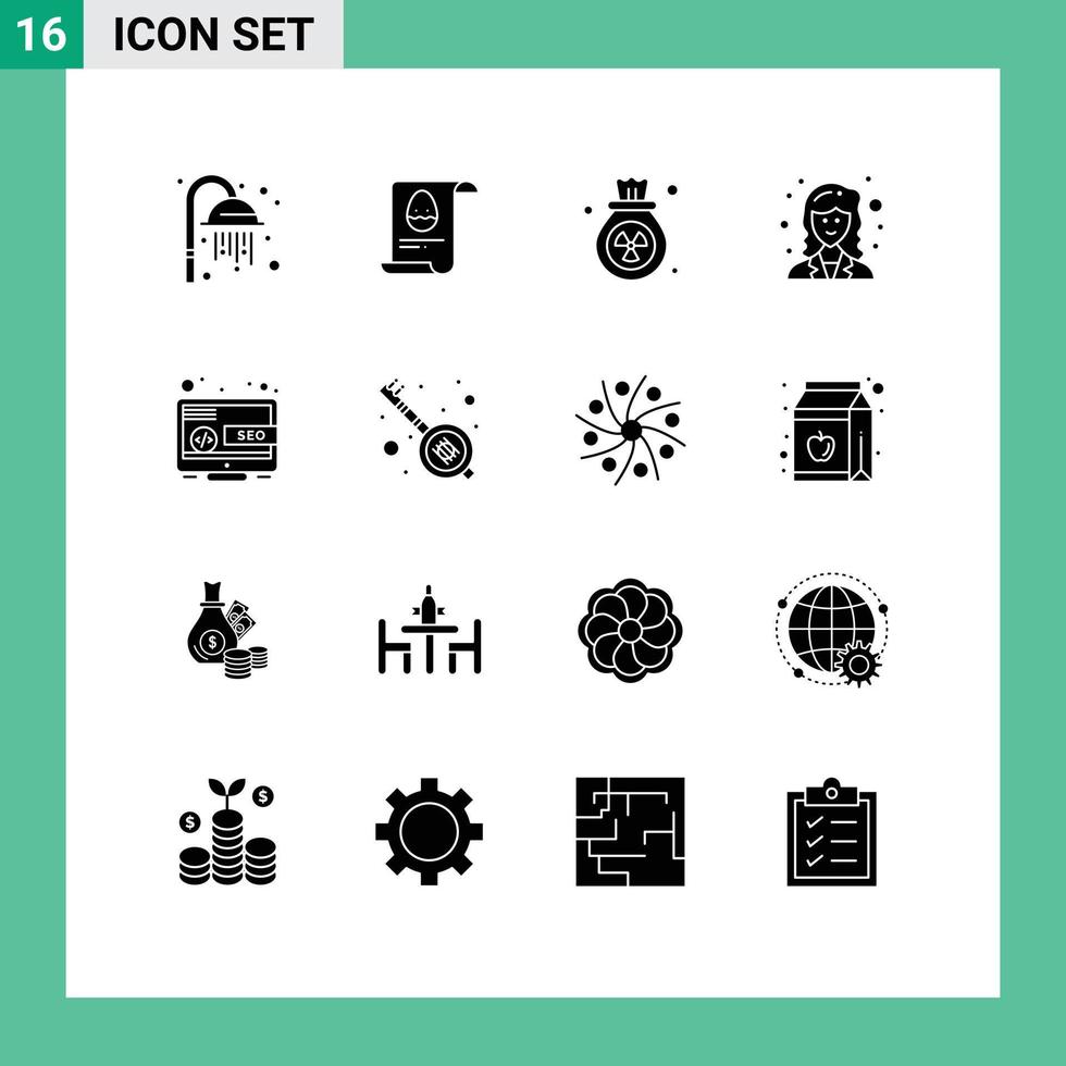 pacote de ícones vetoriais de estoque de 16 sinais e símbolos de linha para elementos de design de vetores editáveis de cientista de poluição de desktop on-line